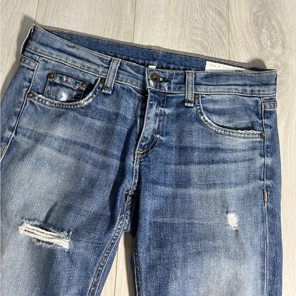 Rag Bone Blue Cotton Stretch The Slim Boyfriend Crop Jeans Sz 25 - Picture 6 of 10